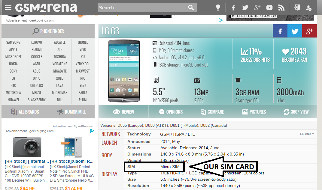 find sim card type